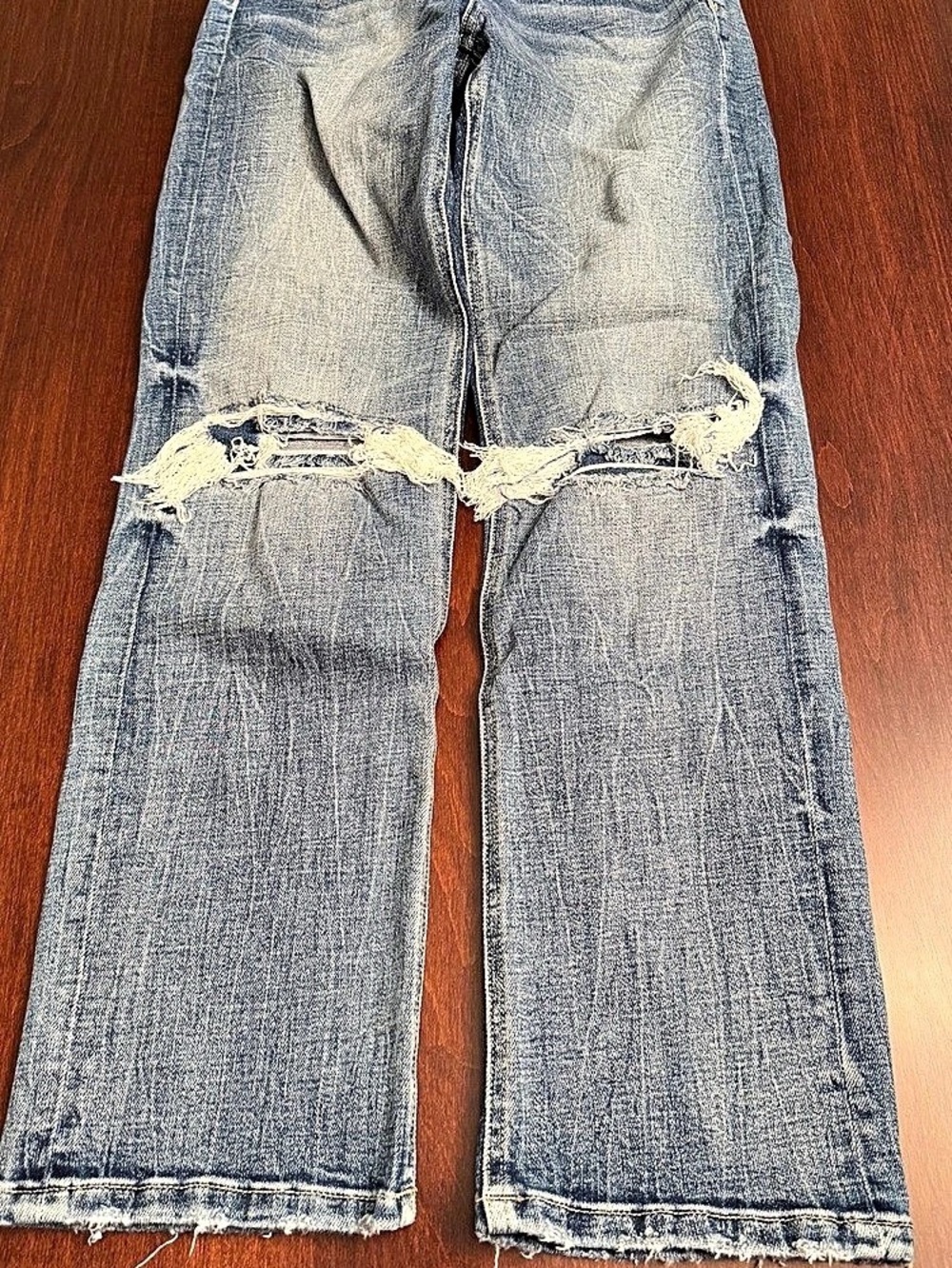 Flying Monkey Cropped Straight Jeans Distressed Knee Blue Waist 24